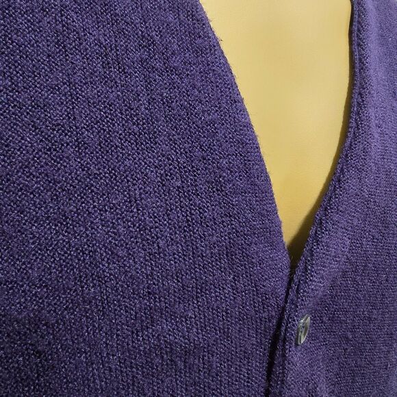 Vtg 70s Purple Blue Cardigan Sweater Mens XL Cobain Turtle Preppy Knit Academia - Picture 2 of 7